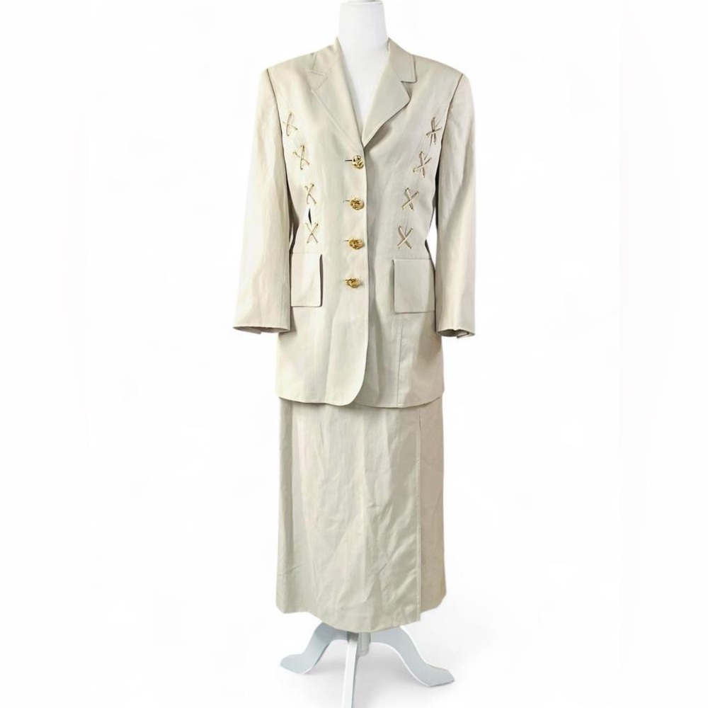 Louis Feraud Vintage Designer Linen/Cotton Skirt & Blazer Set